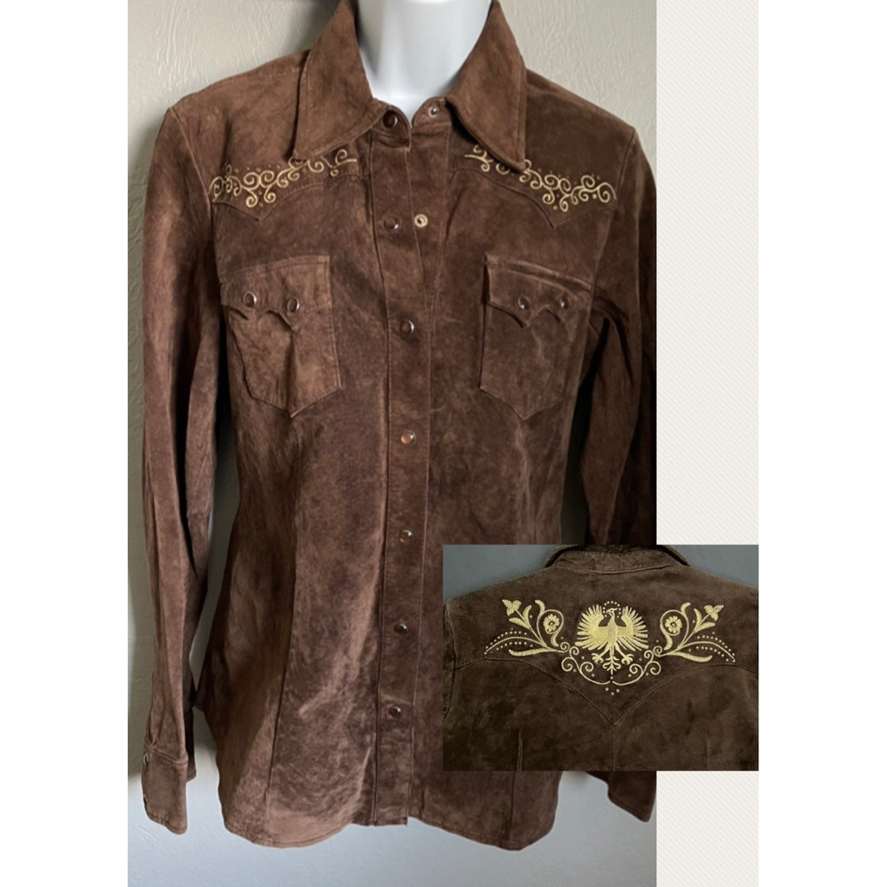 Roper Jacket Blazer Womens‎ Medium Brown 100% Leather Embroidery Western
